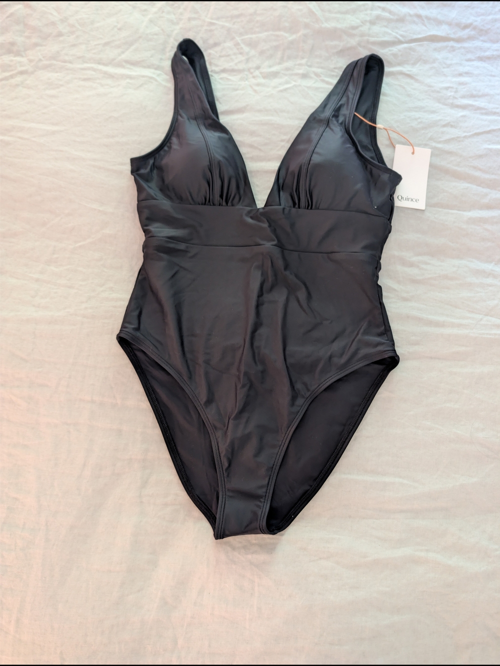 Quince Black V-Neck One-Piece Swimsuit Medium NEW